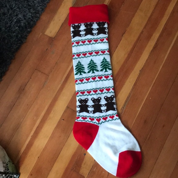Knit Holiday Stocking Oversize with bears hearts Pine Trees - Picture 1 of 7
